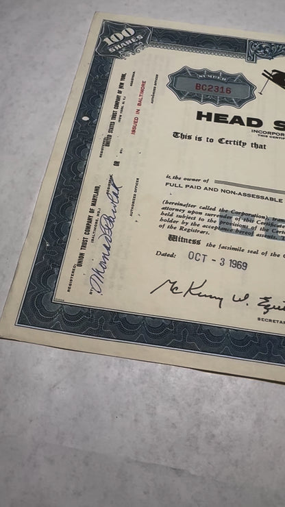 Head Ski Company Stock Certificate