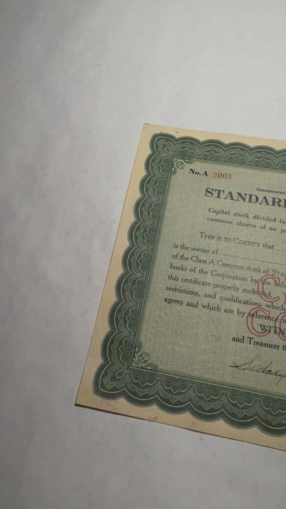 Standard Tire Company Inc Stock Certificate