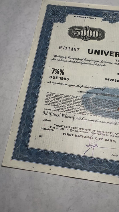 University Computing (now Cambridge Systems) Company Bond Certificate