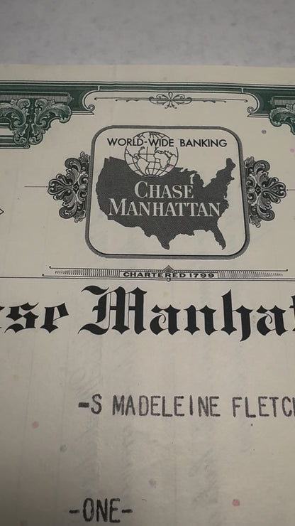 Chase Manhattan Bank 1960 Stock Certificate