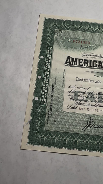 AT&T Green Stock Certificate (American Telephone & Telegraph Company)