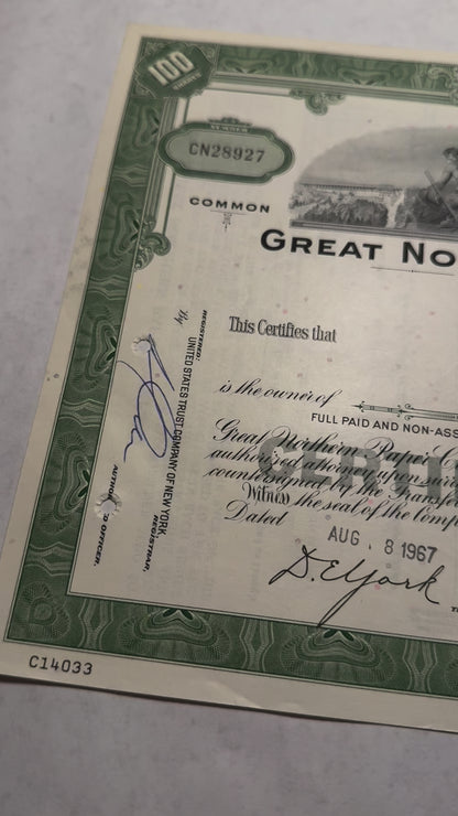 Great Northern Paper Company Stock Certificate