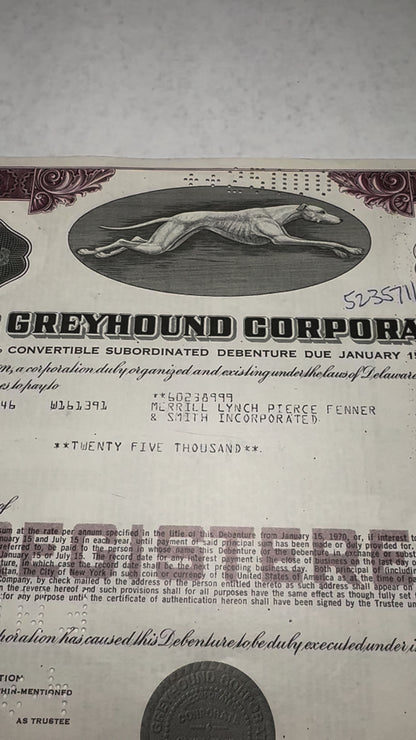 The Greyhound (Bus) Corporation Bond Certificate