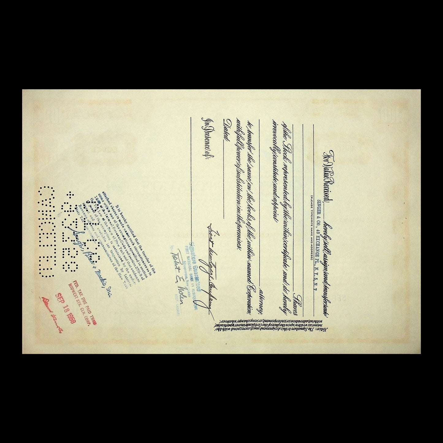 Quinta Corporation Stock Certificate from 1958