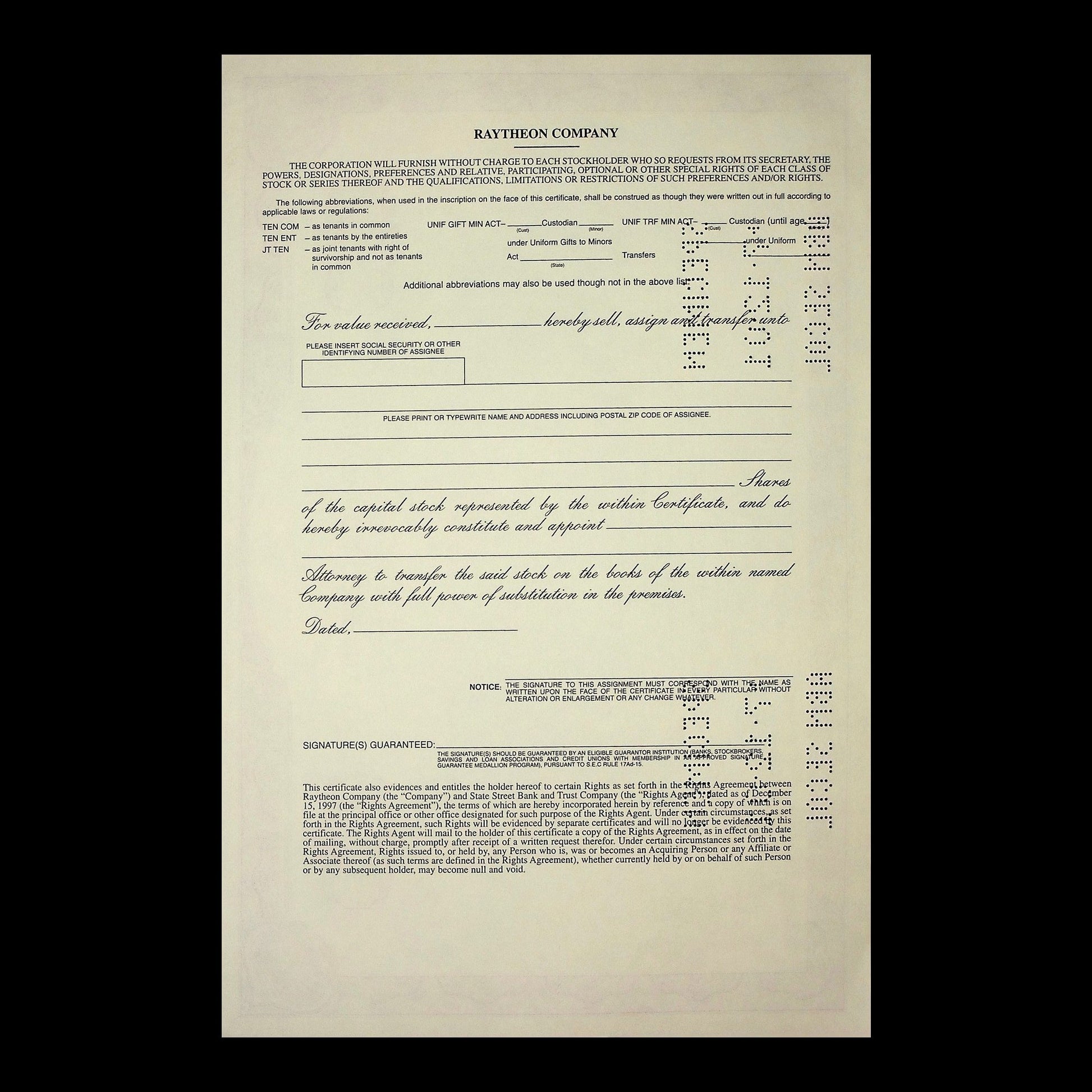 Raytheon Company Stock Certificate from 1953