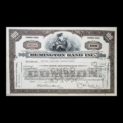 Remington Rand Inc. Stock Certificate from 1951 - Predicted Eisenhower's victory