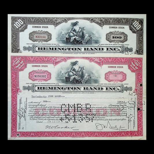 Remington Rand Inc. Stock Certificate from 1930s