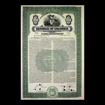 Republic of Colombia Bond from 1920