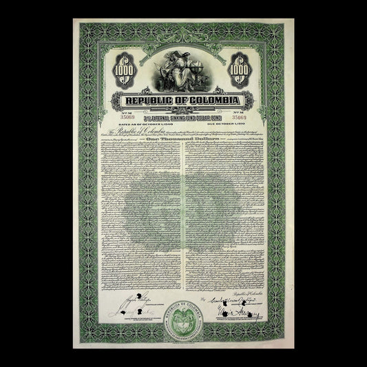 Republic of Colombia Bond from 1920