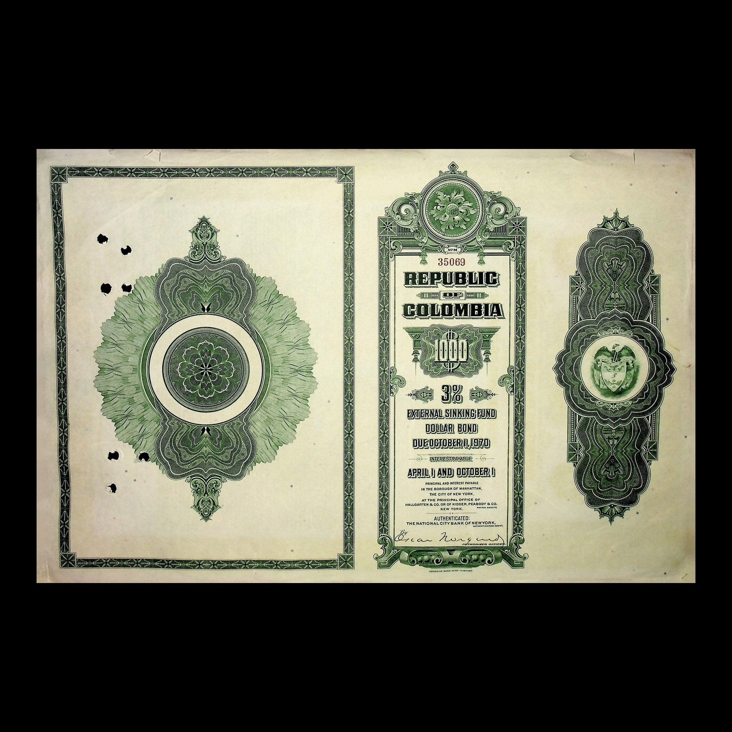 Republic of Colombia Bond from 1920