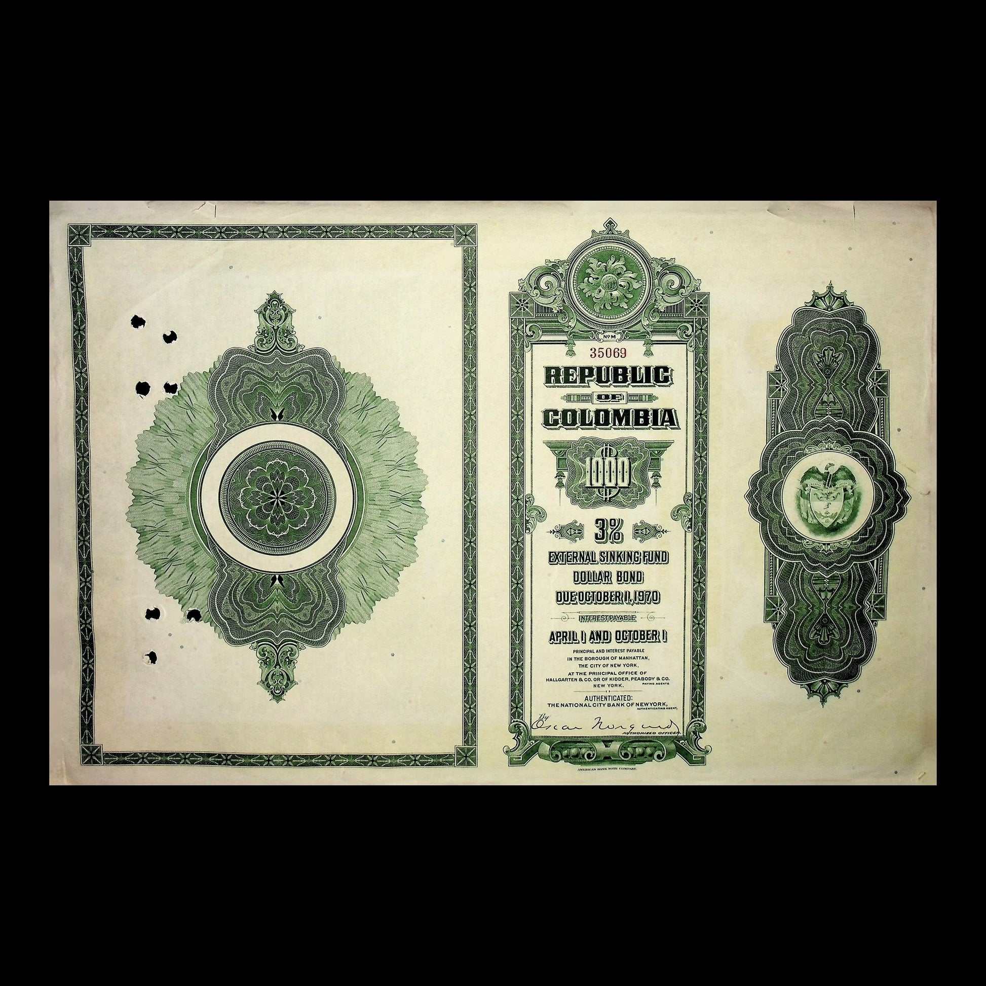 Republic of Colombia Bond from 1920
