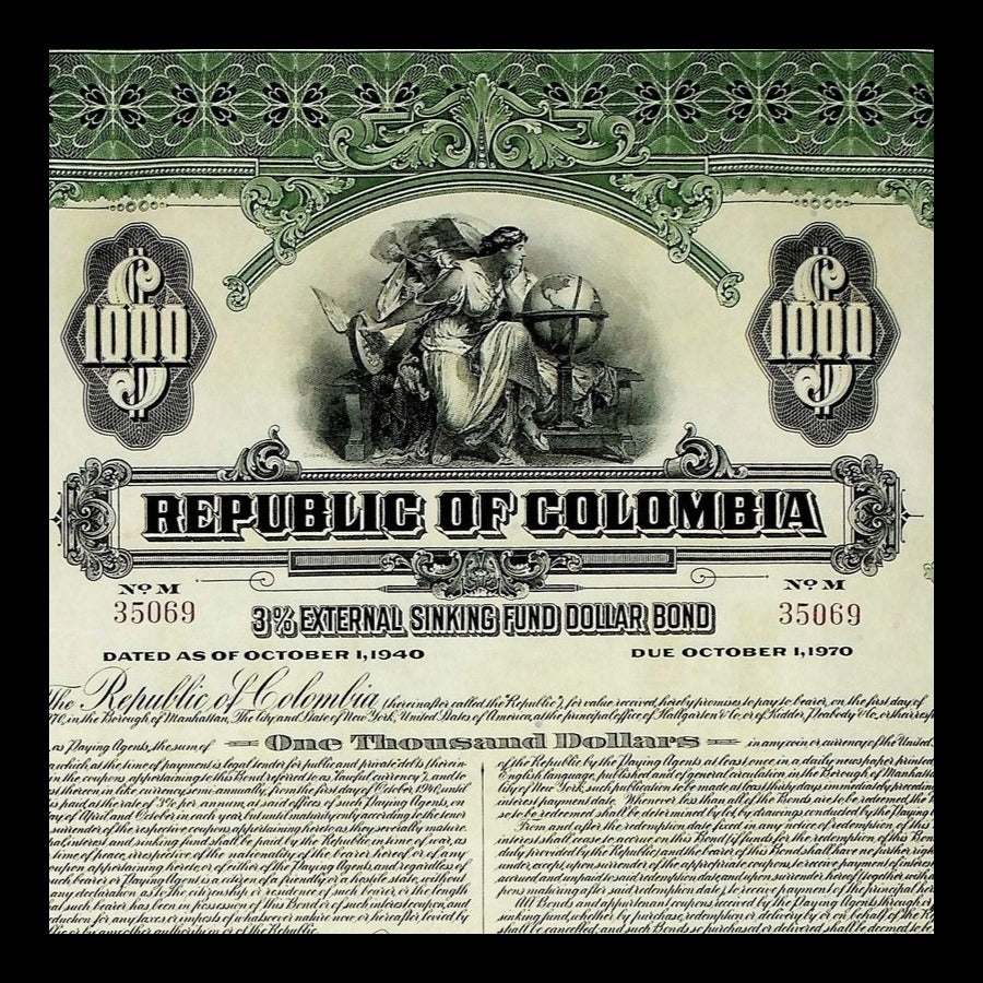 Republic of Colombia Bond from 1920