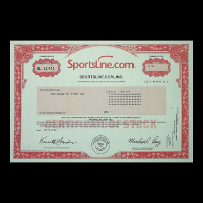 Sportsline.com Inc. Stock Certificate from 1990s