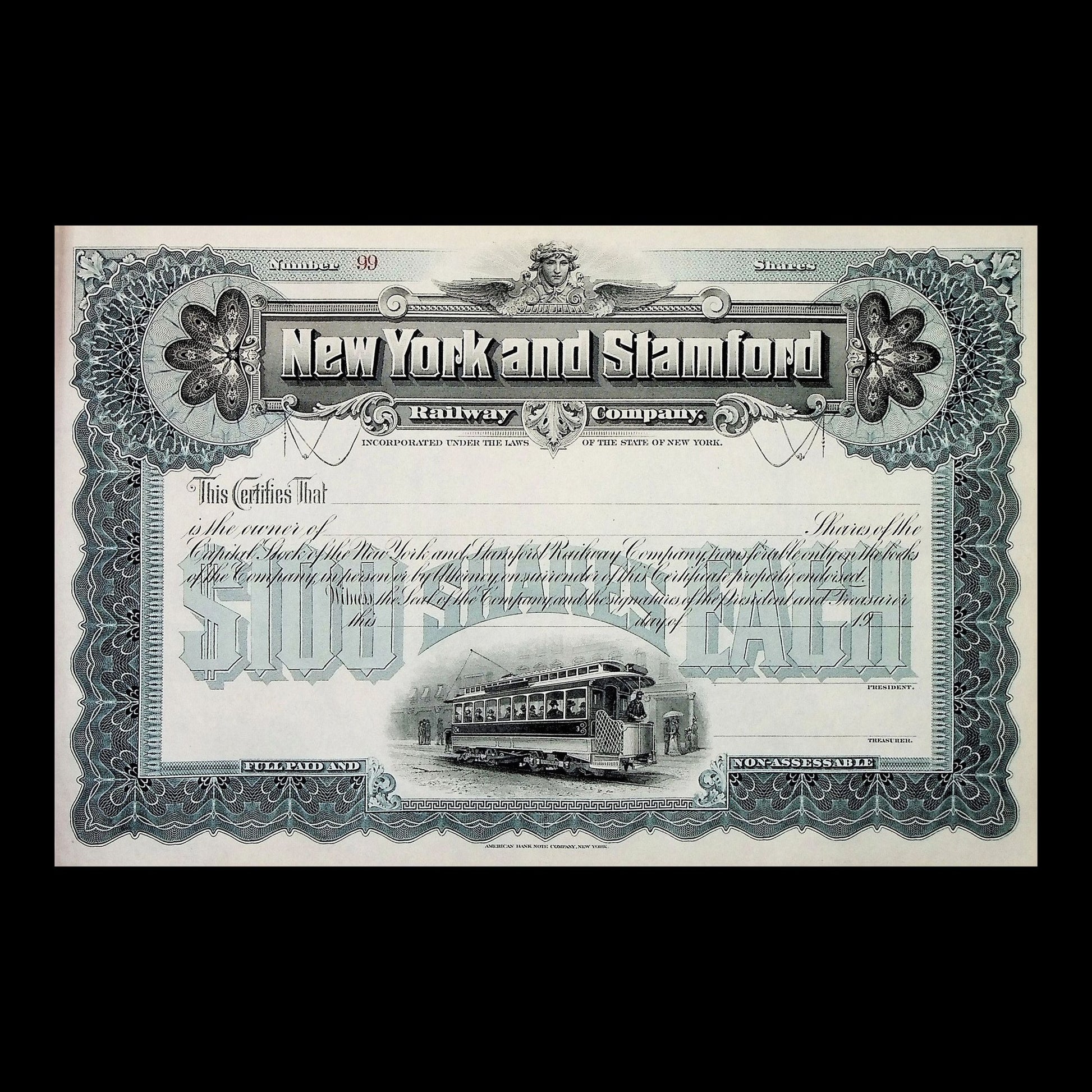 New York and Stamford Railway Company Stock Certificate