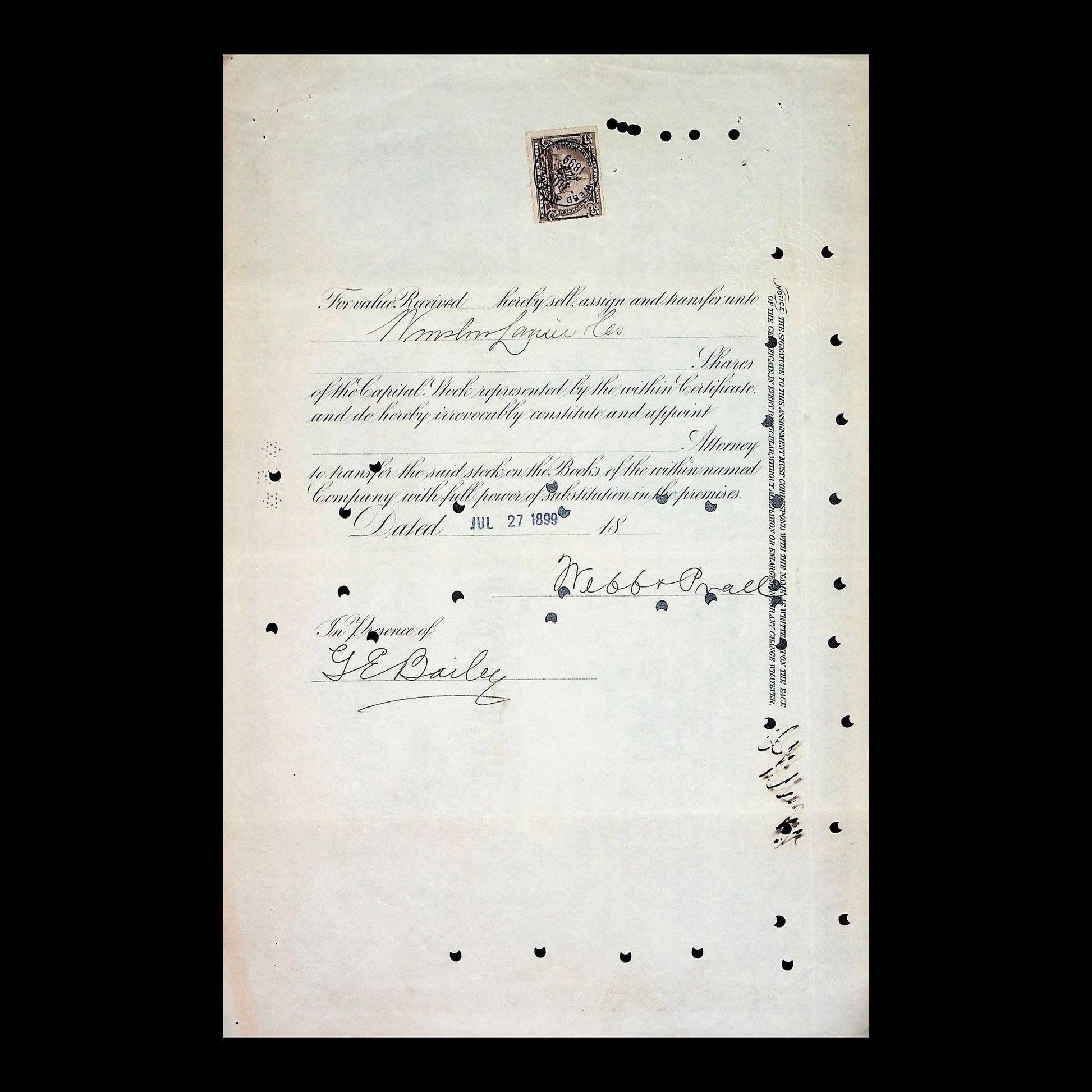Wagner Palace Car Company Stock Certificate from 1870s