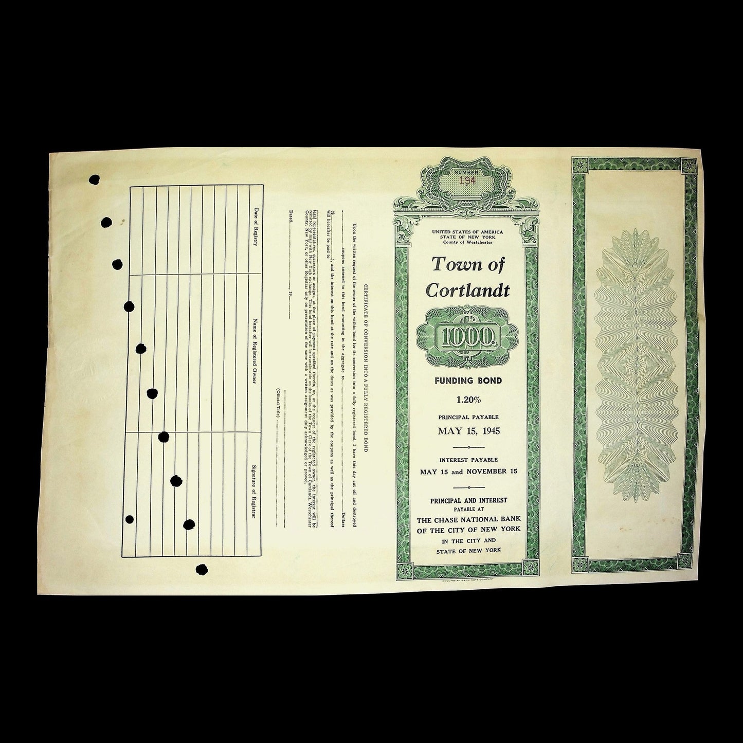 Town of Cortlandt Bond from 1978