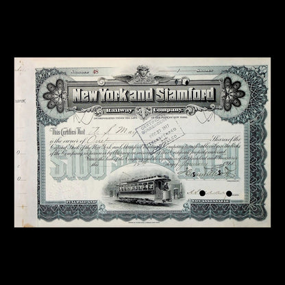 New York and Stamford Railway Company Stock Certificate