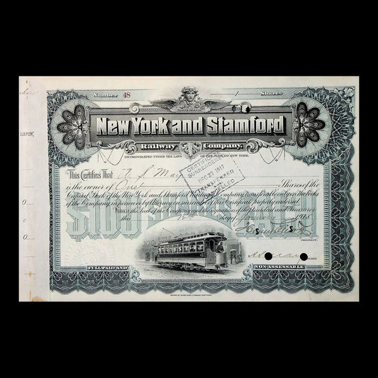 New York and Stamford Railway Company Stock Certificate