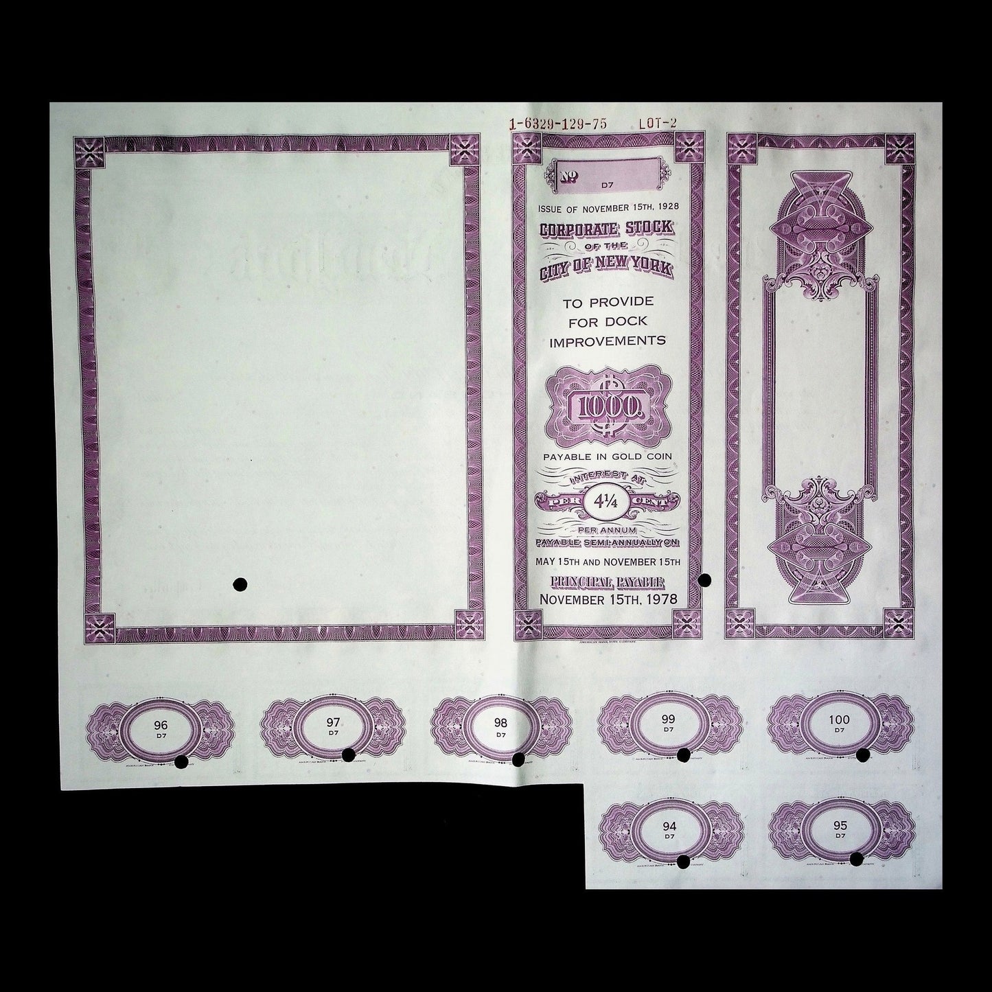 The City of New York Dock Improvement Bond from 1929