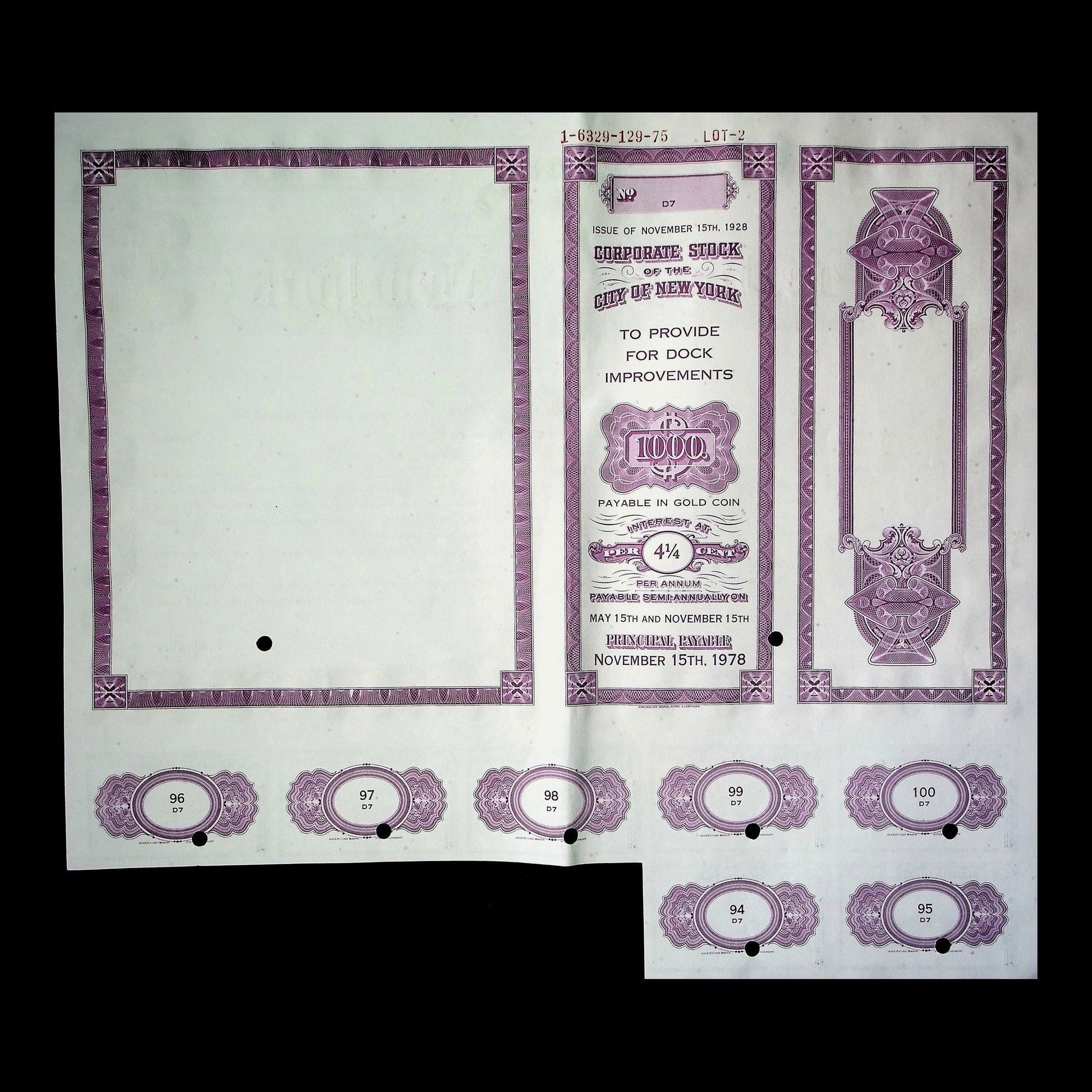 The City of New York Dock Improvement Bond from 1929