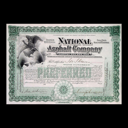 National Asphalt Company Stock Certificate