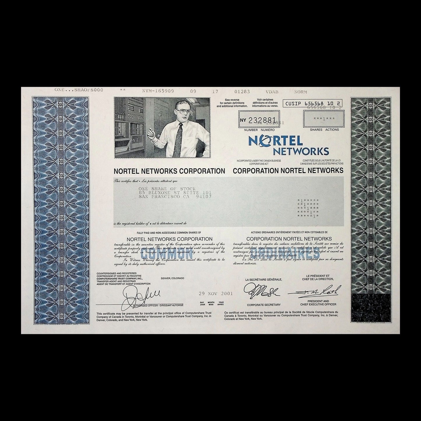 Nortel Networks Corporation Stock Certificate from 2000s