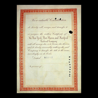 New York, New Haven and Hartford Railroad Stock Certificate
