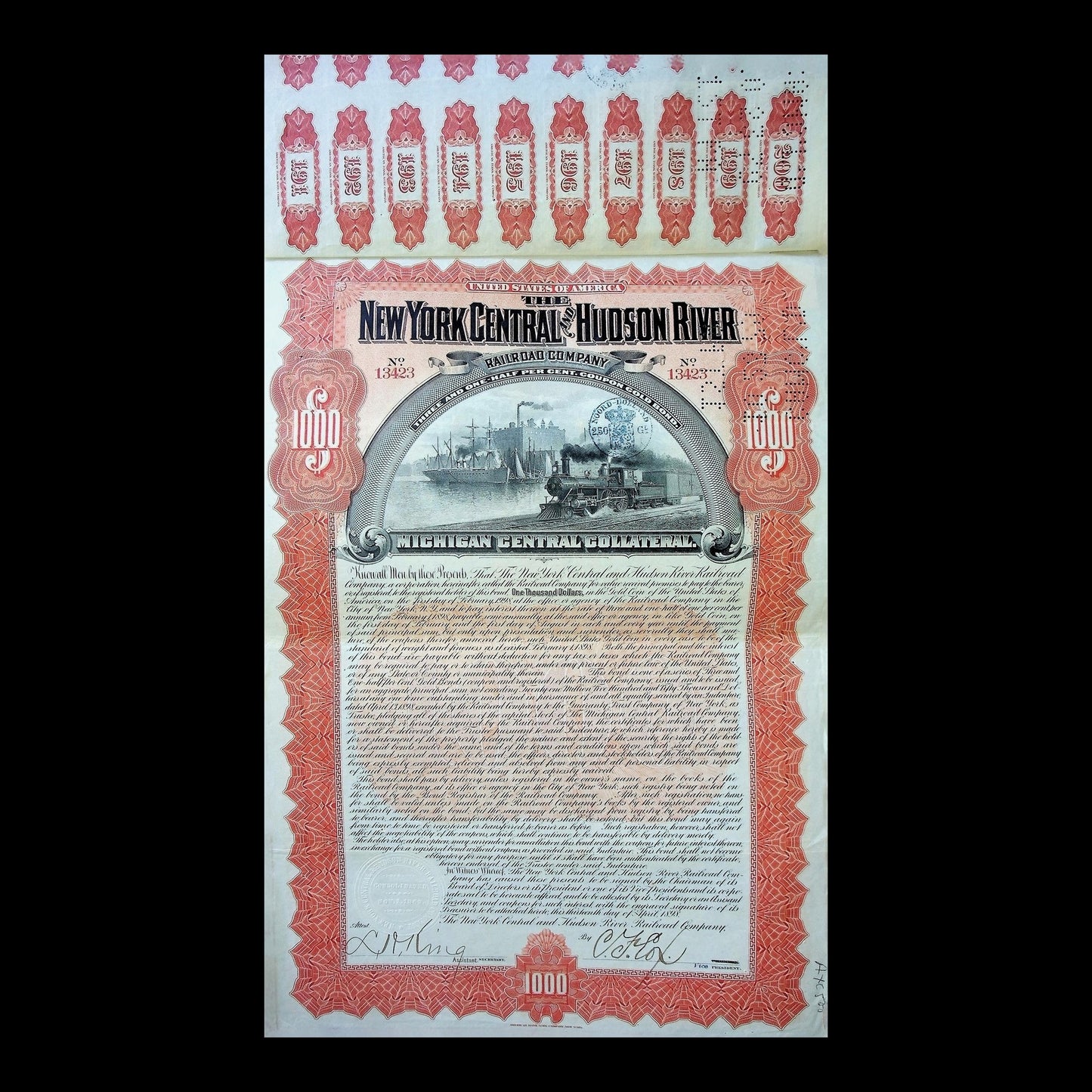 The New York Central and Hudson River Railroad Company Bond from 1913