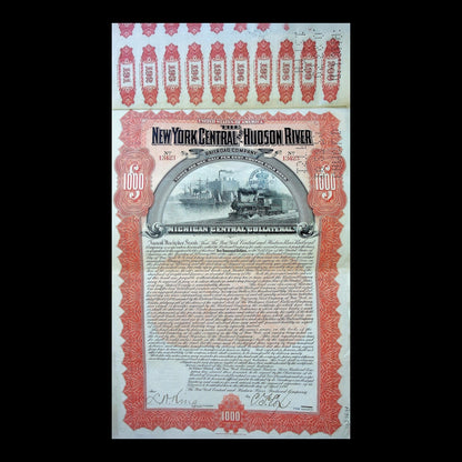 The New York Central and Hudson River Railroad Company Bond from 1913