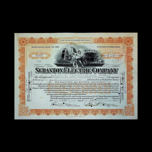 Scranton Electric Company Stock Certificate