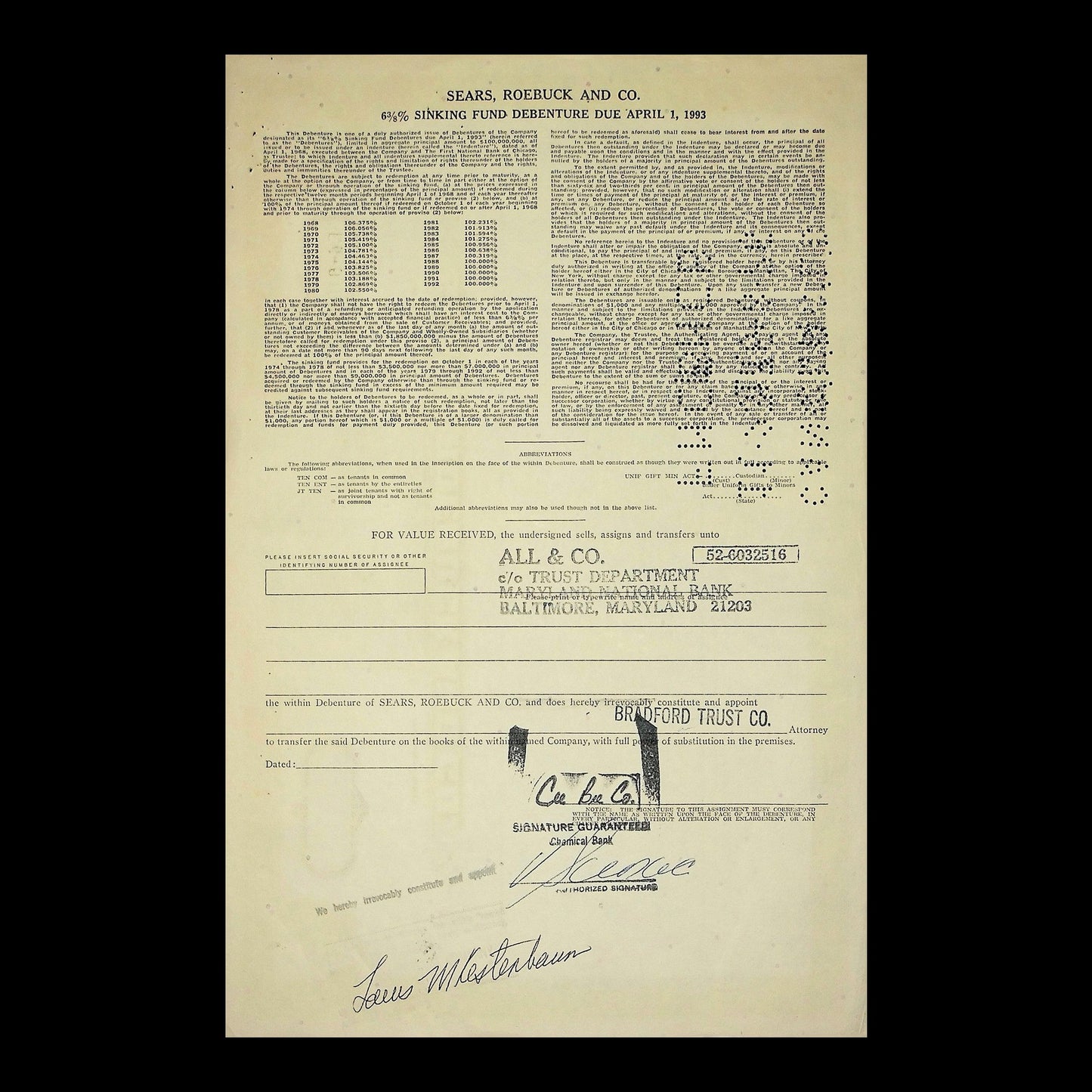Sears, Roebuck and Co. Bond from 1976