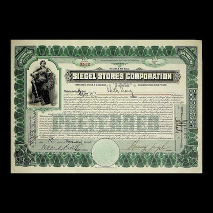 Siegel Stores Corporation Stock Certificate