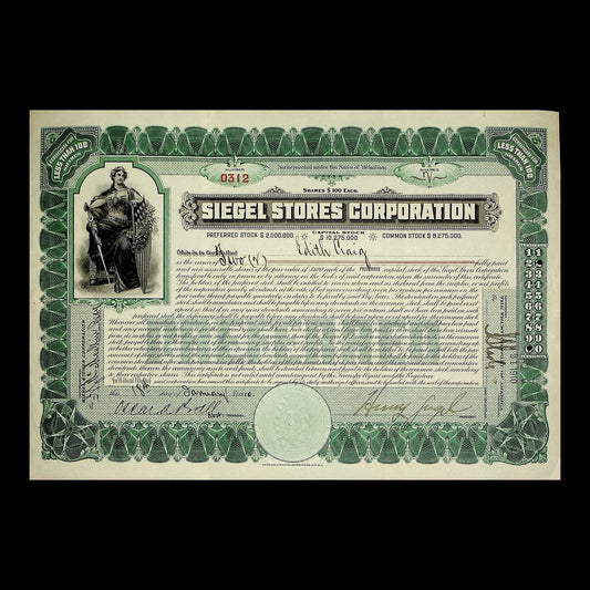 Siegel Stores Corporation Stock Certificate