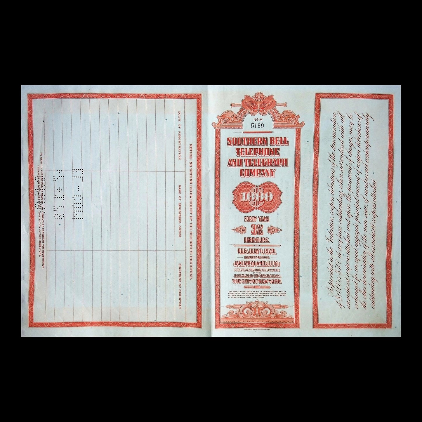 Southern Bell Telephone and Telegraph Company Bond from 1939