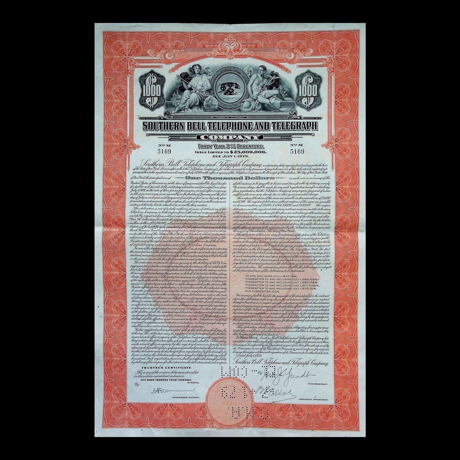 Southern Bell Telephone and Telegraph Company Bond from 1939