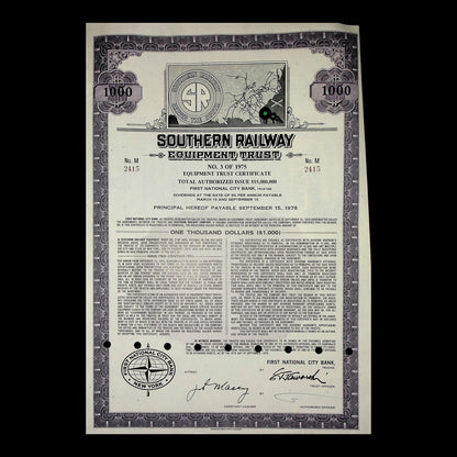 Southern Railway Equipment Trust Bond from 1975
