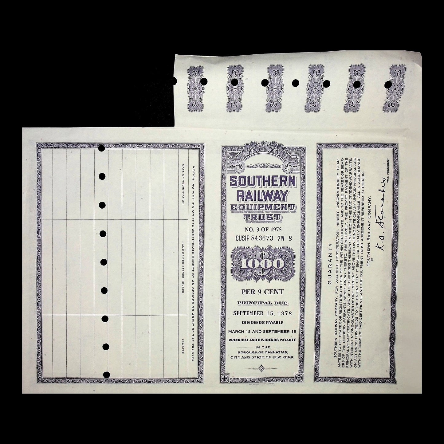 Southern Railway Equipment Trust Bond from 1975