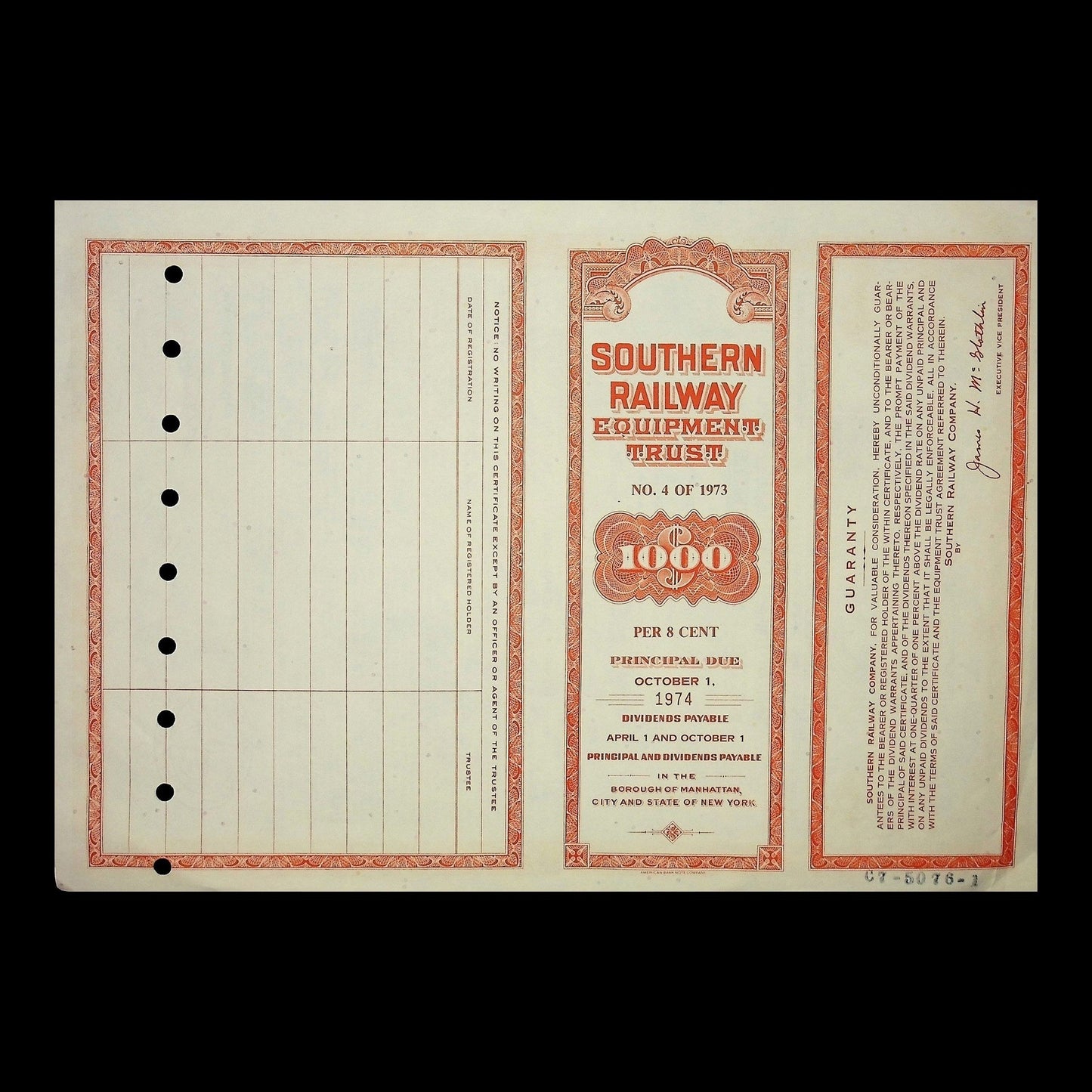 Southern Railway Equipment Trust Bond from 1975
