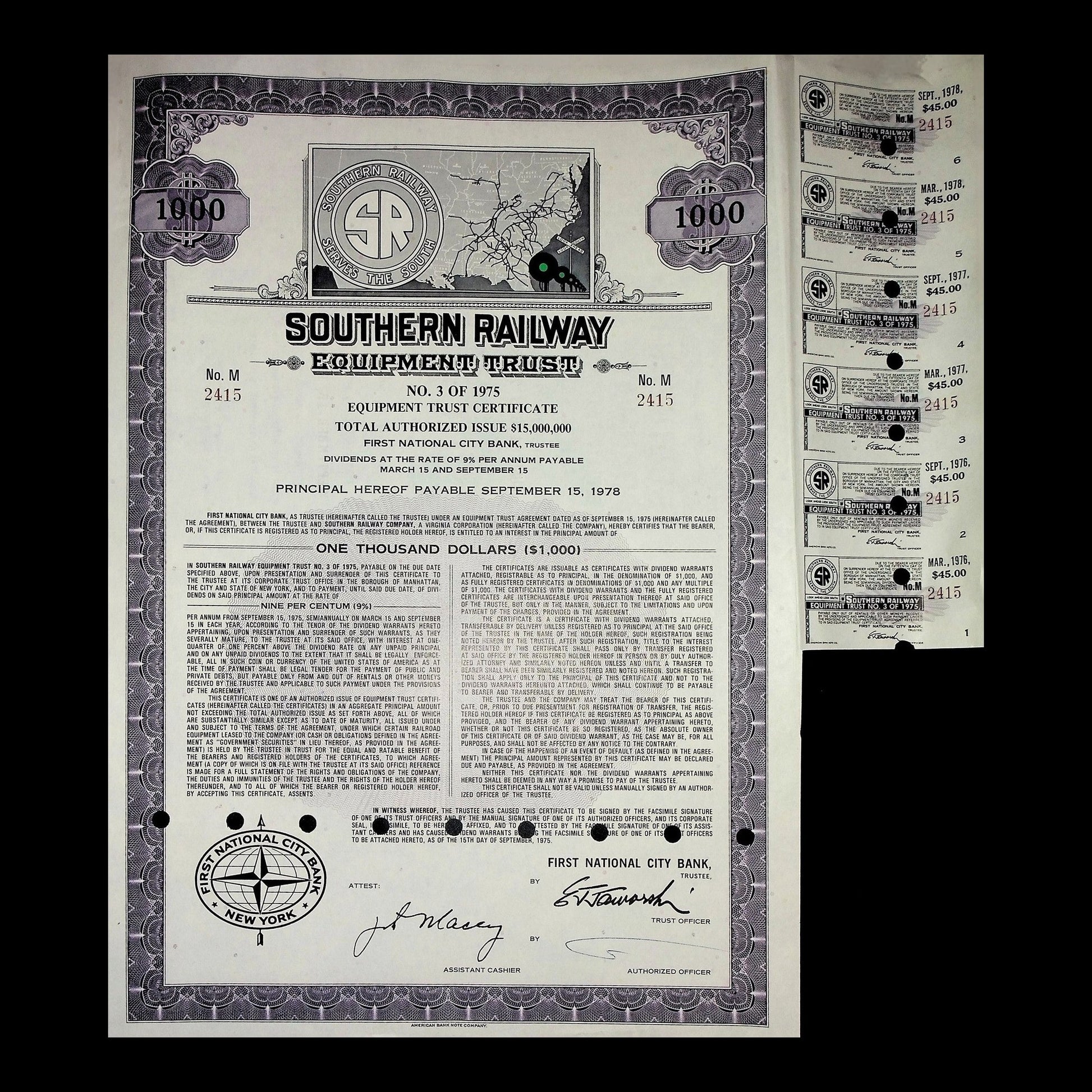 Southern Railway Equipment Trust Bond from 1975