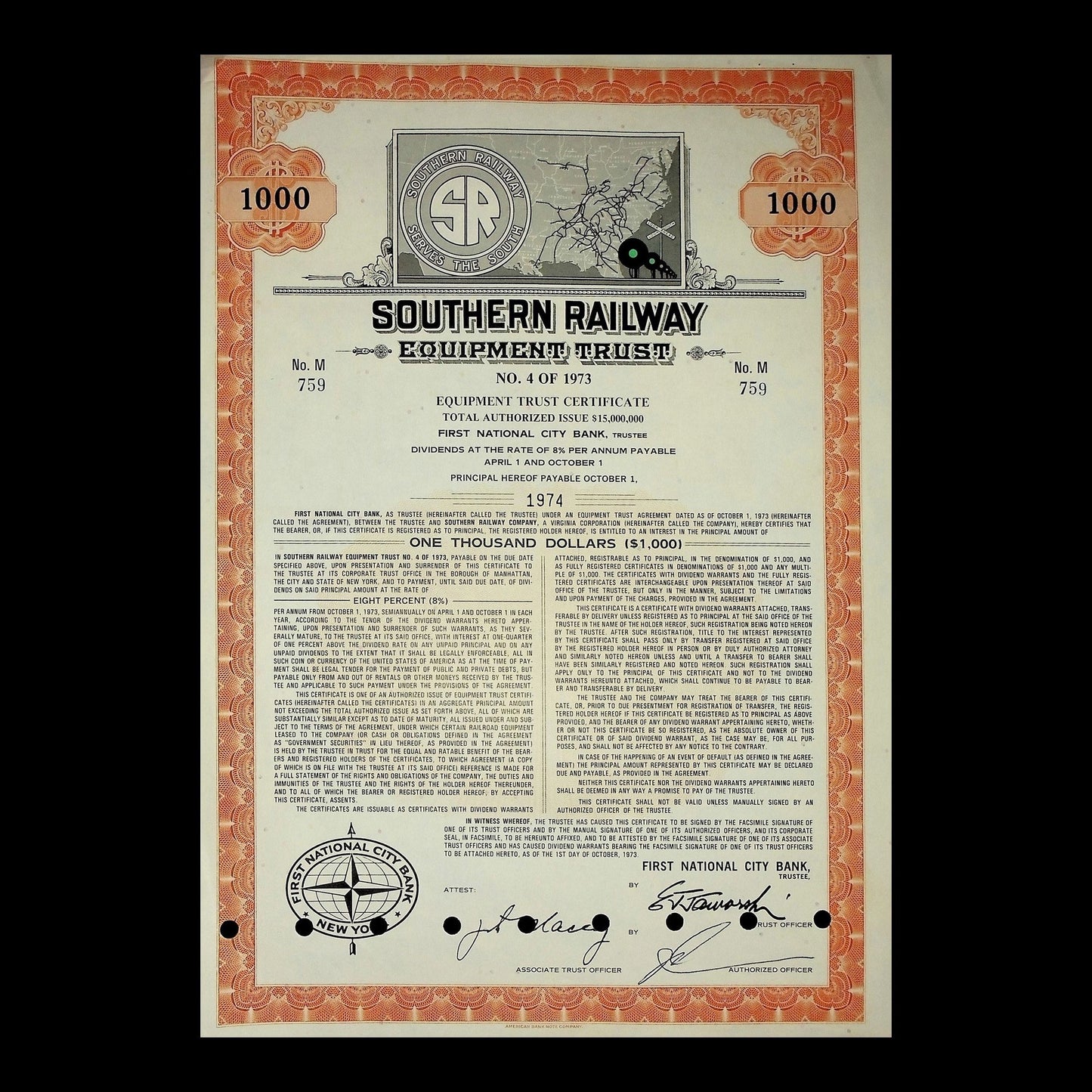 Southern Railway Equipment Trust Bond from 1975