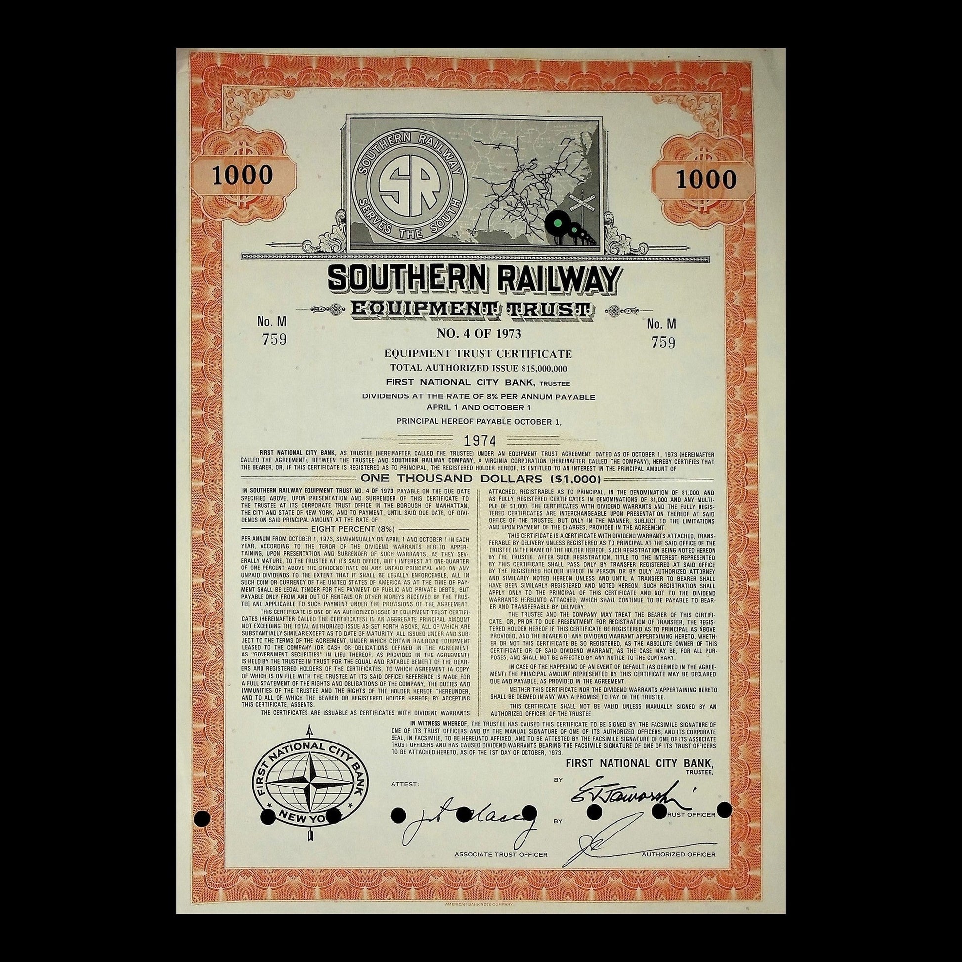 Southern Railway Equipment Trust Bond from 1975