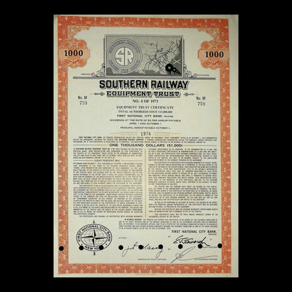 Southern Railway Equipment Trust Bond from 1975