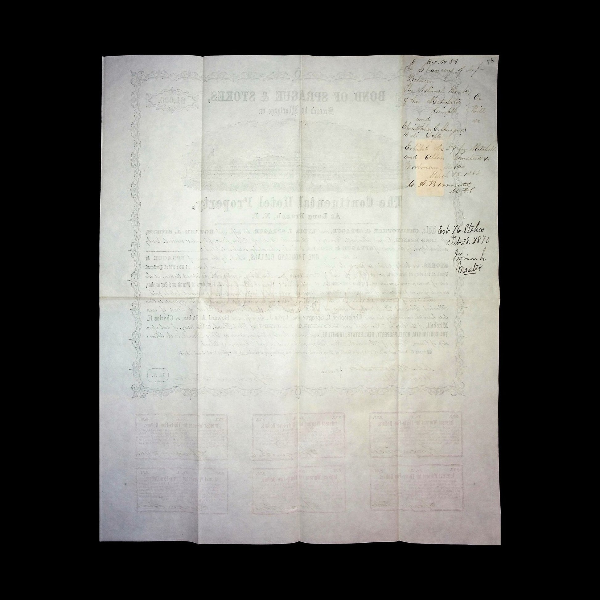 Sprague & Stokes Bond from Continental Hotel Property