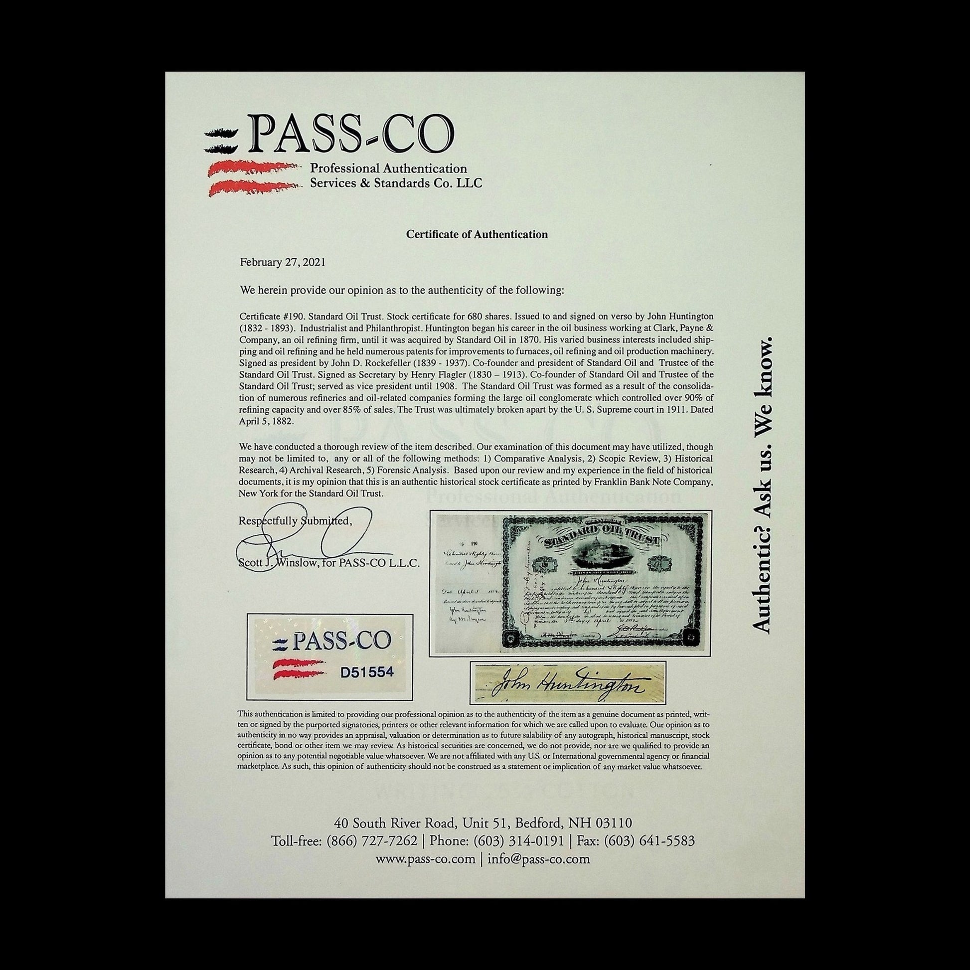 Standard Oil Trust Stock Certificate from 1882