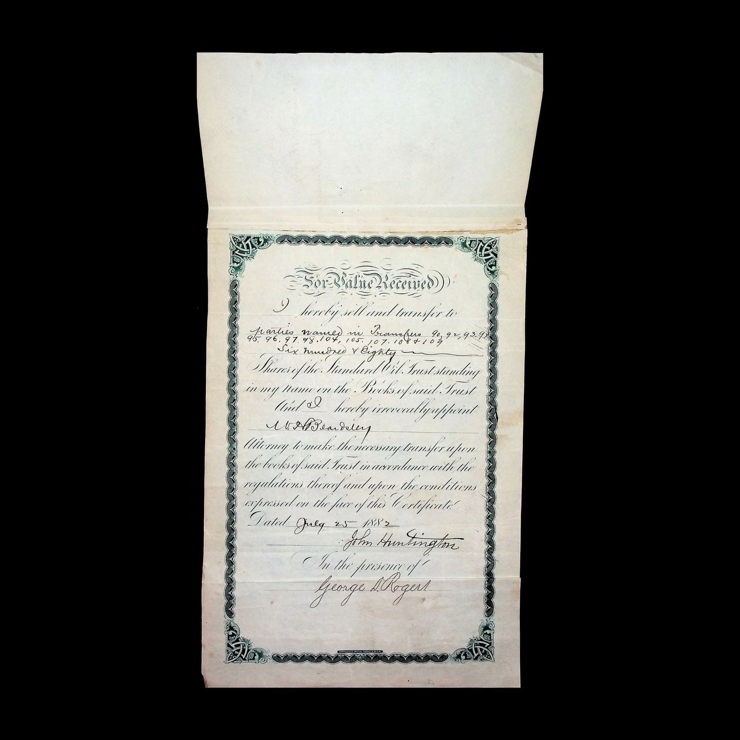 Standard Oil Trust Stock Certificate from 1882