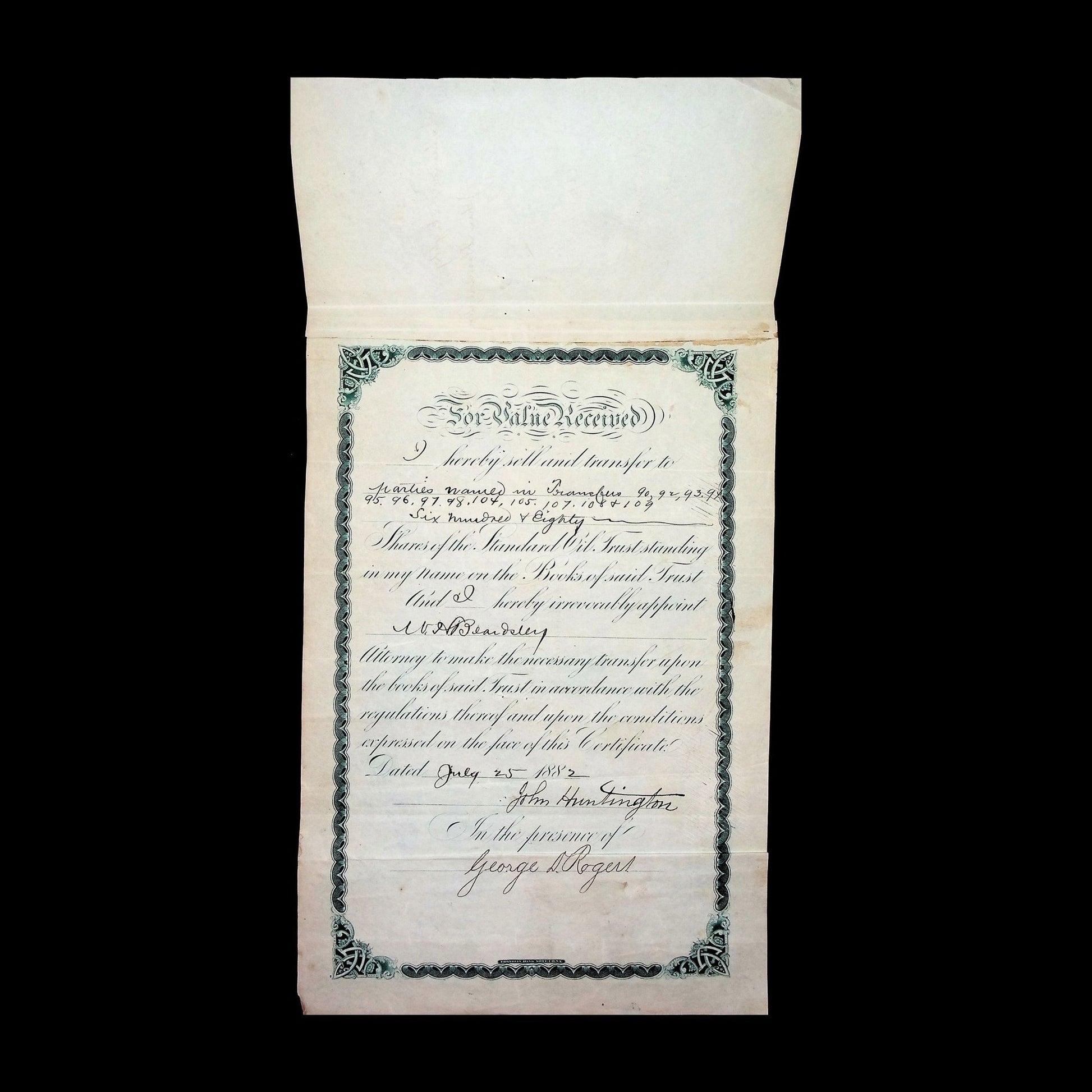 Standard Oil Trust Stock Certificate from 1882