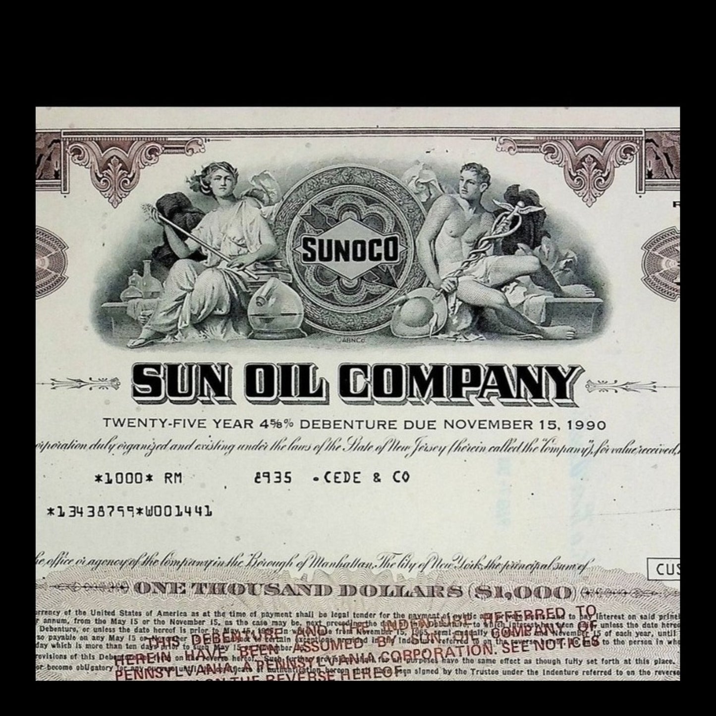 Sun Oil Company Bond from 1974