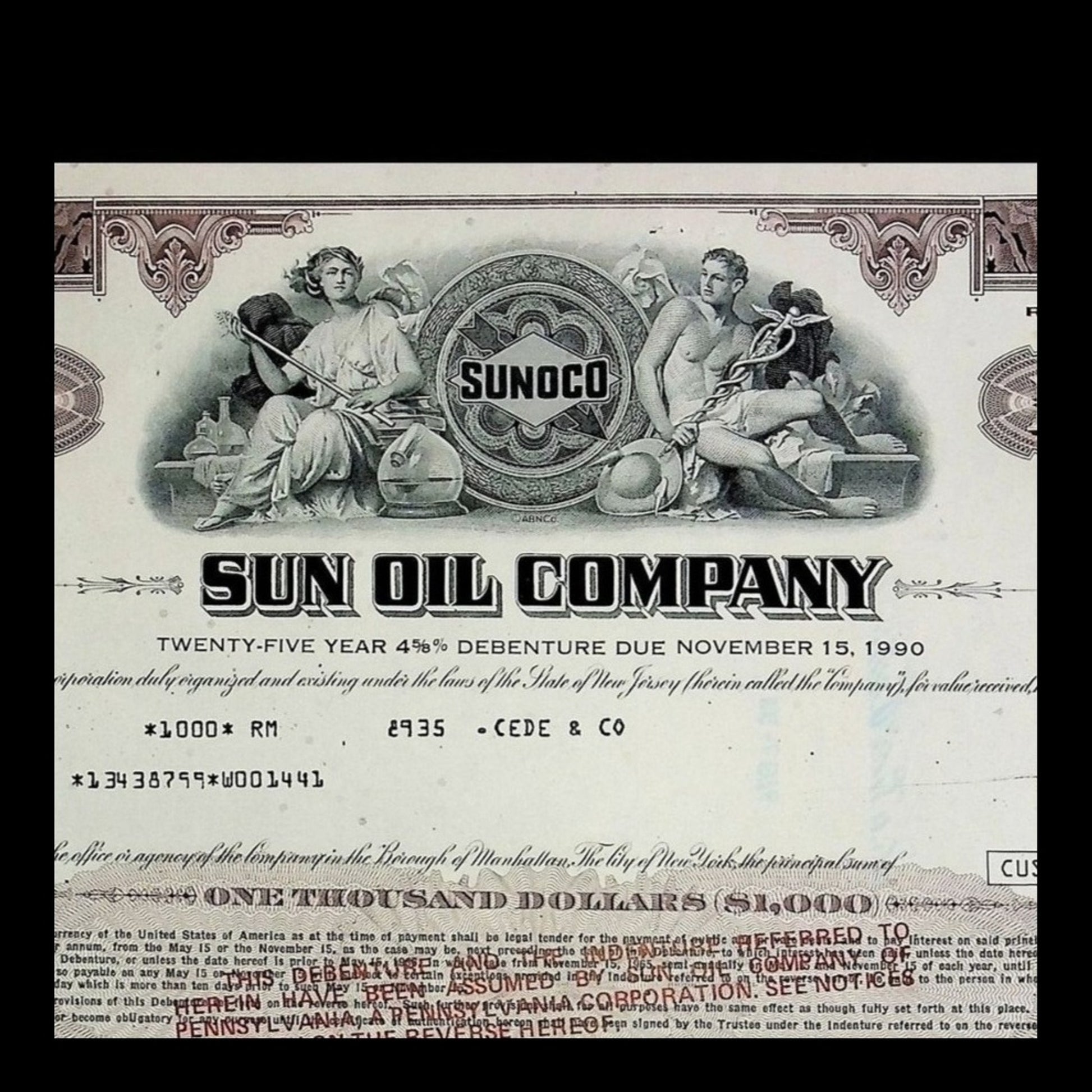 Sun Oil Company Bond from 1974