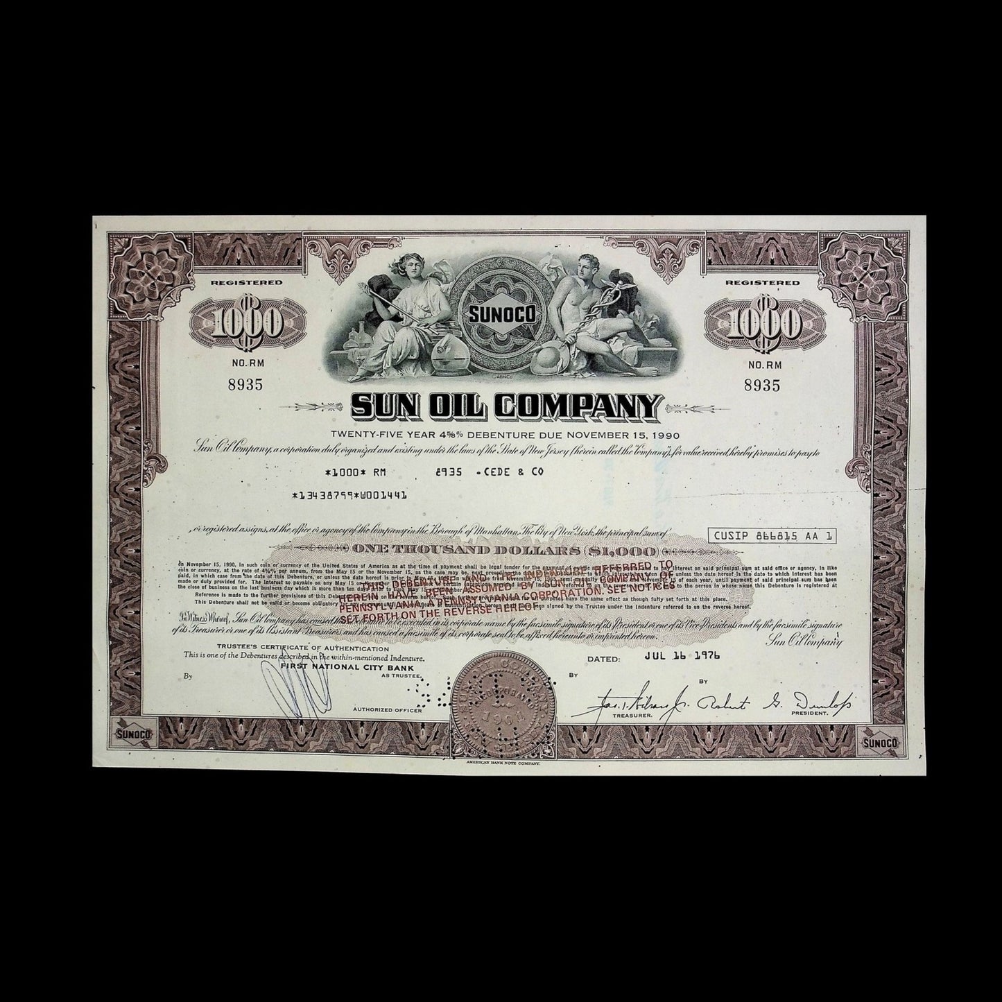 Sun Oil Company Bond from 1974