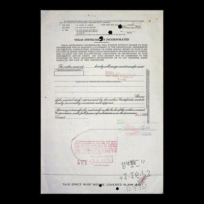 Texas Instruments Incorporated Stock Certificate Specimen